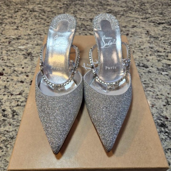 NEW Christian Louboutin Planet Queen Crystal Embellished Glitter Pointed Mule 38 - Picture 4 of 12